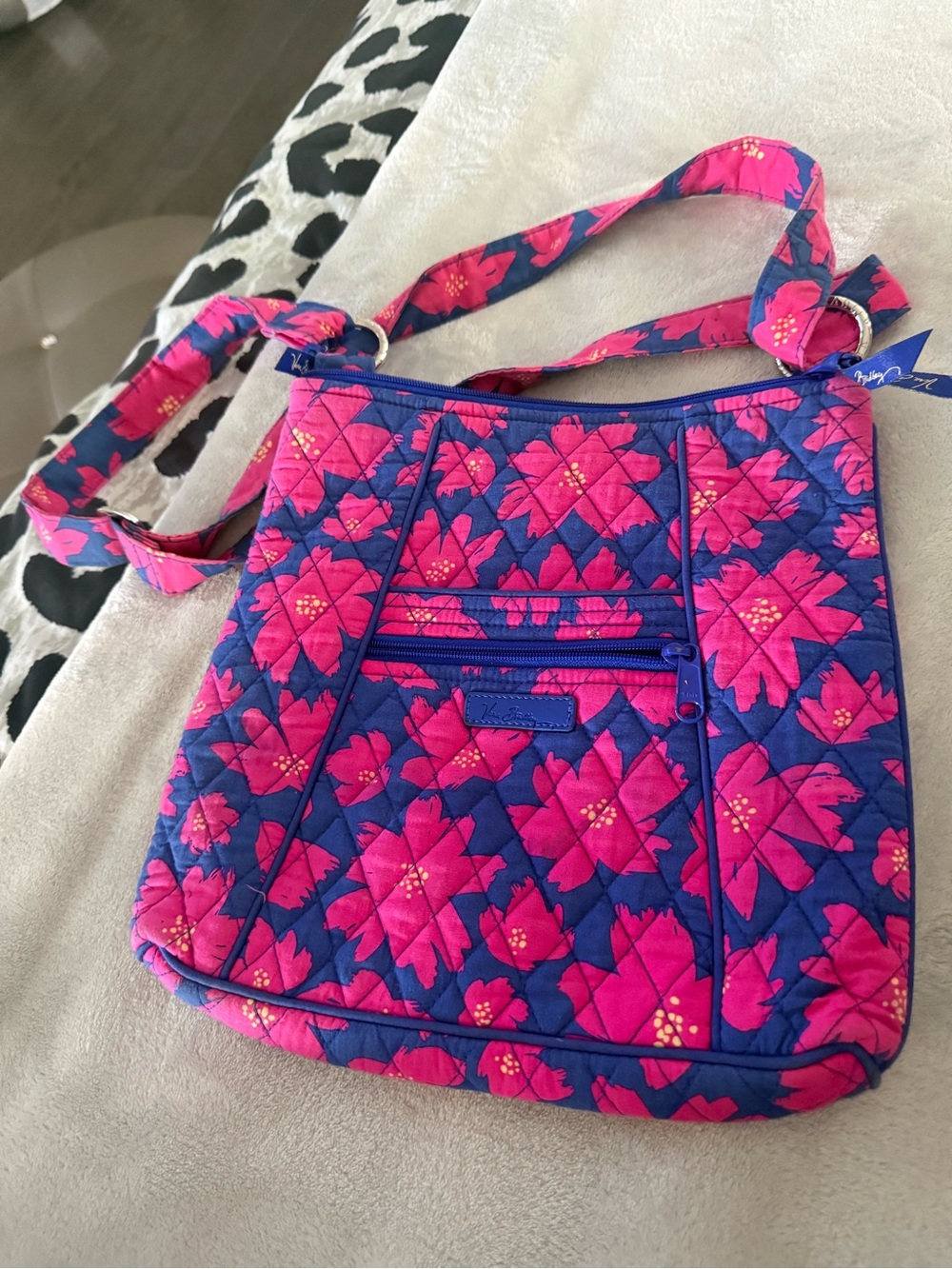 Vera Bradley Bright Pink Floral Quilted Crossbody on Navy